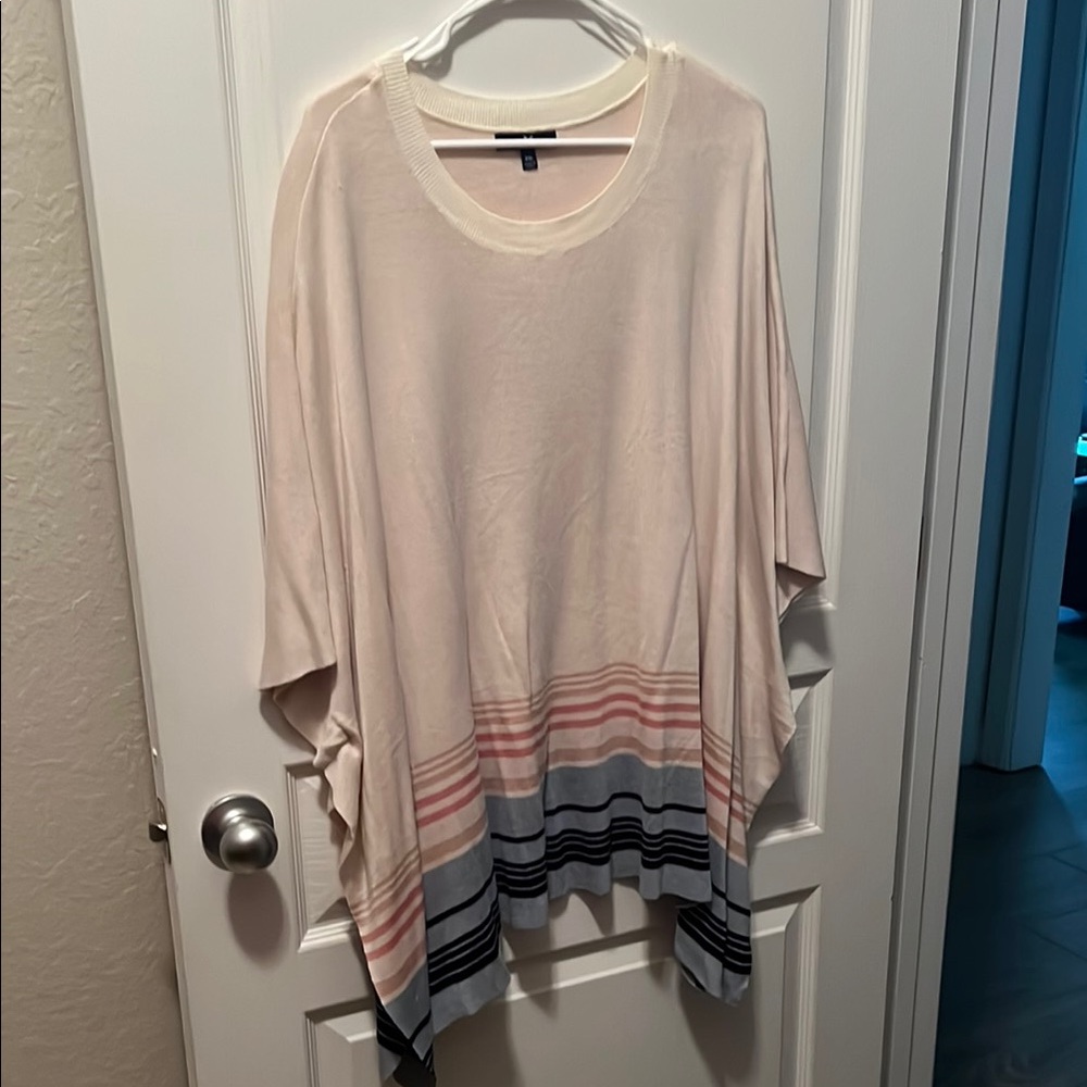 Cream and Blue Oversized Poncho